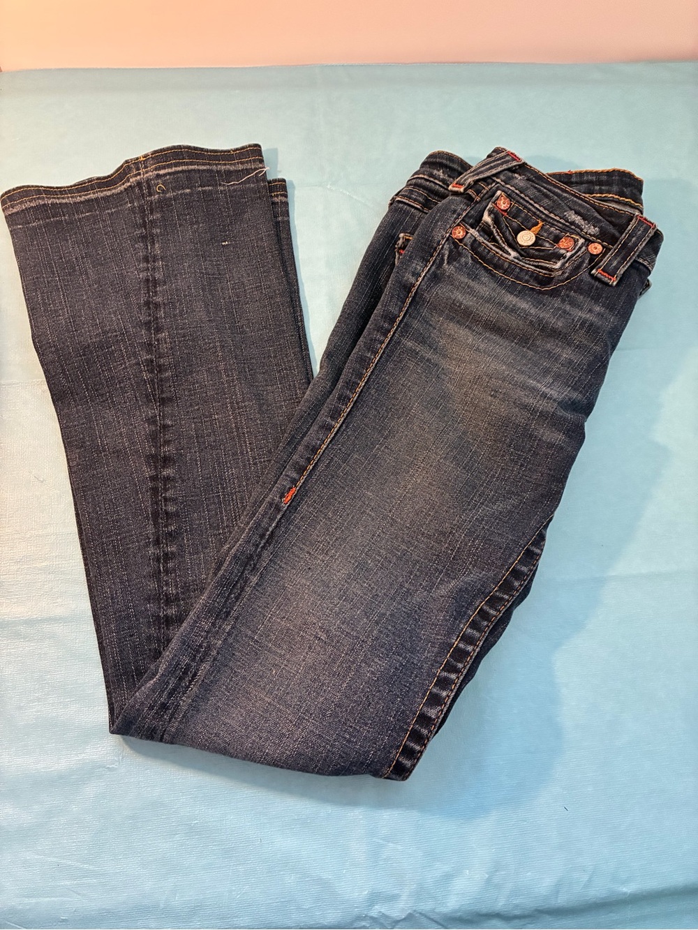 Vintage True Religion JOEY Big T Women's Denim Twist Flared  Jeans Size 27